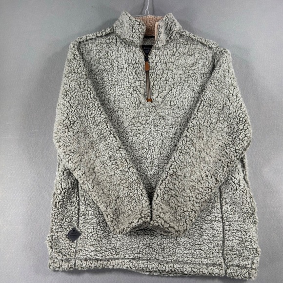 Simply Southern Sweaters - Simply Southern Gray Sherpa Fleece Quarter Zip Pullover Sweater Large